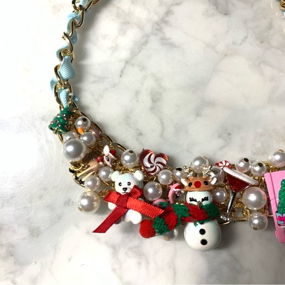 New Betsey Johnson Baubble Bid Holiday Necklace Faux Pearl Charm Christmas - Picture 9 of 9